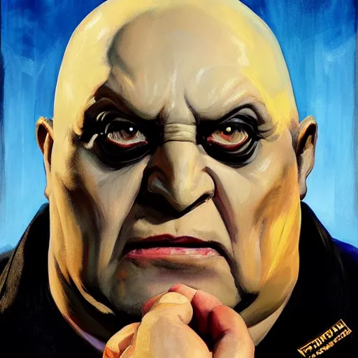 Prompt: greg manchess portrait painting of armored uncle fester from addams family as overwatch character, medium shot, asymmetrical, profile picture, organic painting, sunny day, matte painting, bold shapes, hard edges, street art, trending on artstation, by huang guangjian and gil elvgren and brom
