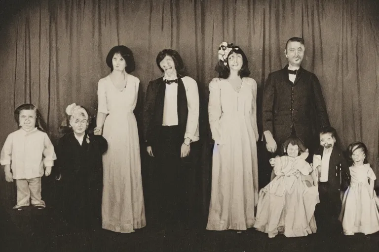 Prompt: sasquatchs family photograph in a vintage studio fuji film