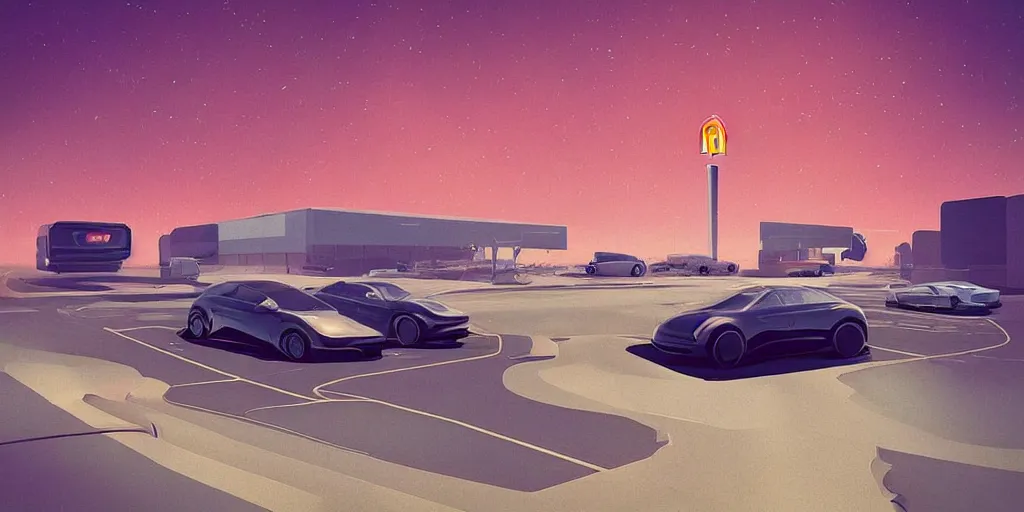 Prompt: “American highway in the style of Beeple and moebius, commercial, distortion, McDonald’s, Elon musk”