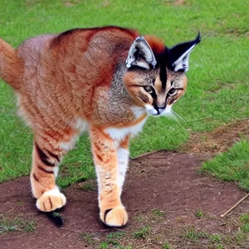 Image similar to cute fluffy caracal as a cat dressed in dress