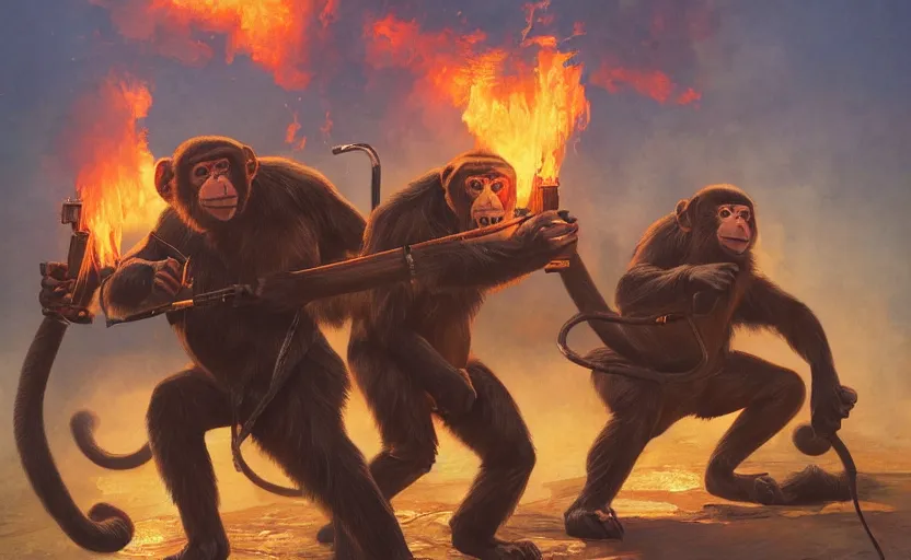 Prompt: vladimir putin as a monkey with his comrades on fire in the background photojournalism, ultra detailed, 8 k resolution, realistic painting, symmetrical, highly detailed, digital painting, artstation, concept art, smooth, sharp focus, illustration, cinematic lighting, art by artgerm and greg rutkowski and alphonse mucha
