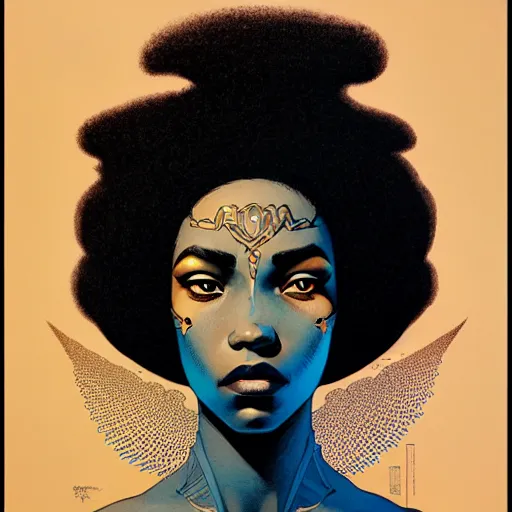 Prompt: portrait soft light, by killian eng and joe fenton and martin deschambault and conrad roset, inspired by afropunk and art deco, brown and blue, etching, fine, sharp high detail,