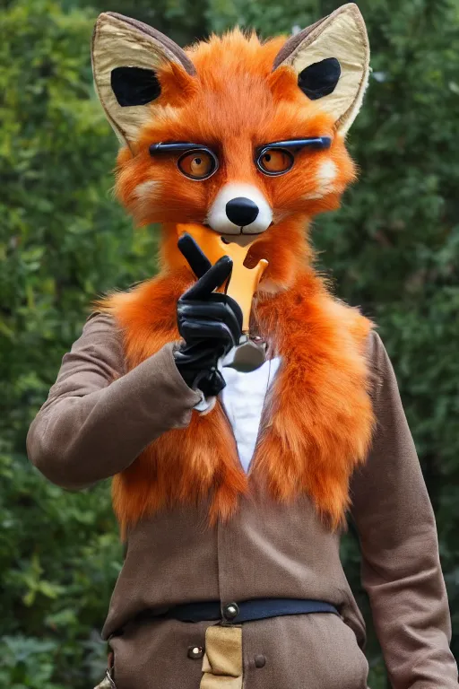 Image similar to an anthropomorphic fox, fursuit, cosplay