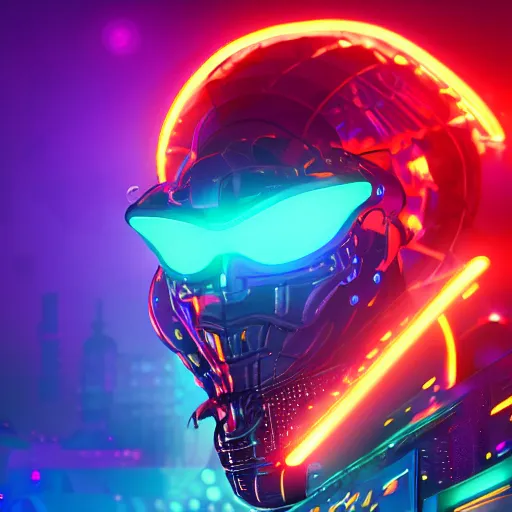 Image similar to handsome cybernetic dragon in a cyberpunk night club, portrait bokeh, neon club lighting, digital art, 4K UHD