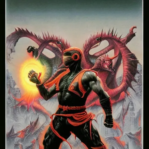 Prompt: Mortal Kombat cover art by Wayne Barlowe