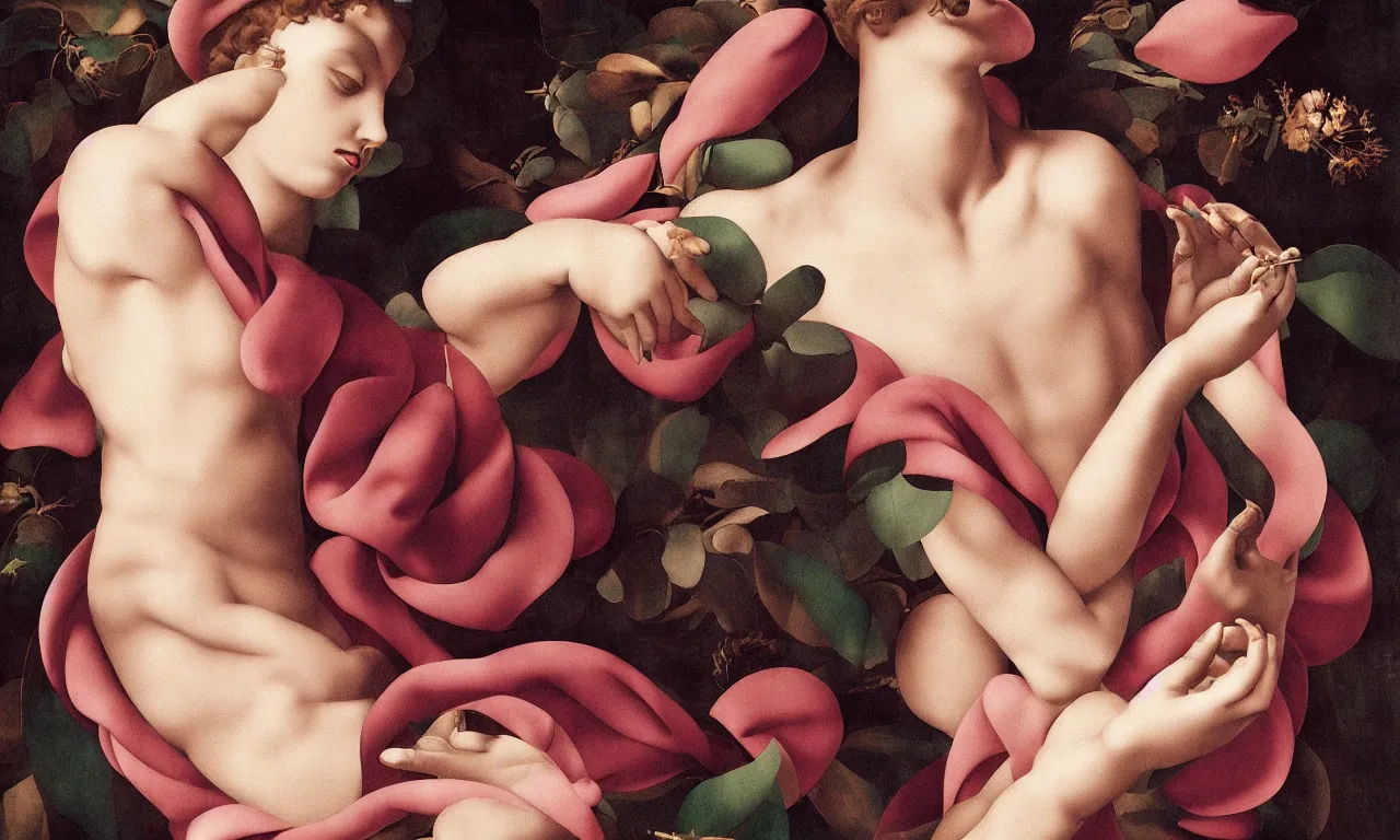 Image similar to fragrance advertising campaign painted by michelangelo