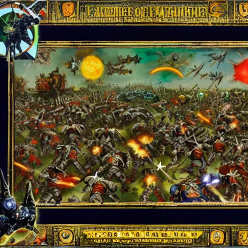 Image similar to , warhammer 4 0 k space @ marines in a heated battle, in the style of the garden of earthly delights painting by jerome bosch