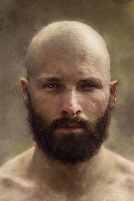 Prompt: Male primal hunter by Alyssa Monks, Bouguereau. full-shot, hyper realism, realistic proportions, dramatic lighting, high detail 4k