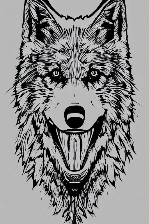 Image similar to Psychotic crisis portrait of a wolf head. very detailed, simple lines, lineart