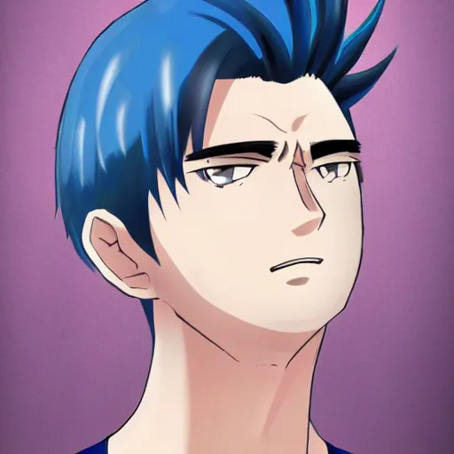 Prompt: concept art of a man with navy blue hair, anime style