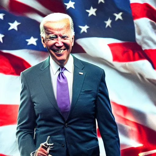 Prompt: joe biden smiling with blood in his face while behind him the world is burning, dramatic lighting, cinematic, establishing shot, extremly high detail, photorealistic, cinematic lighting, artstation, style by James Gurney
