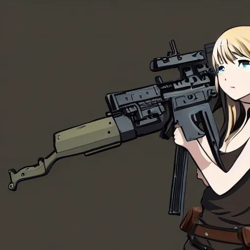 Image similar to girl holding an ak - 4 7 automatic rifle, anime style