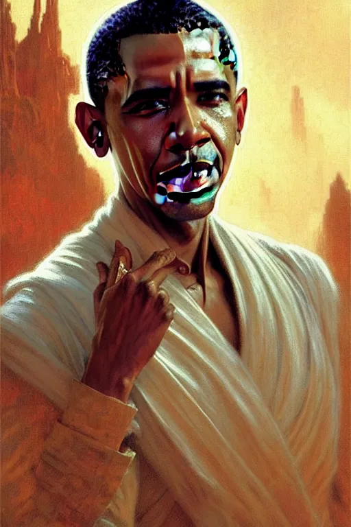 Image similar to barack obama as a attractive man, smooth face, star wars, painting by gaston bussiere, craig mullins, greg rutkowski, alphonse mucha