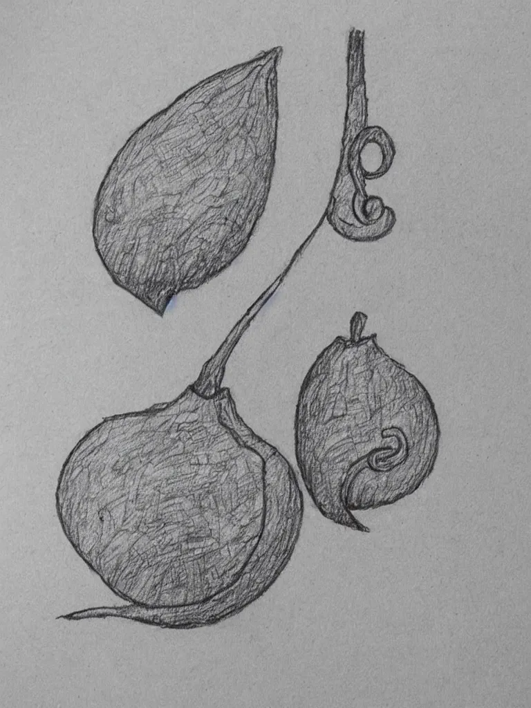 Image similar to a pencil drawing of an acorn that turns into a tree in the shape of a treble clef with a bit of shading, rustic and simple