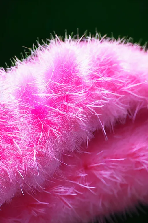 Image similar to high quality close-up photo pearlescent fluffy caterpillar! gorgeous highly detailed hannah yata elson peter cinematic pink lighting high quality low angle hd 8k sharp shallow depth of field