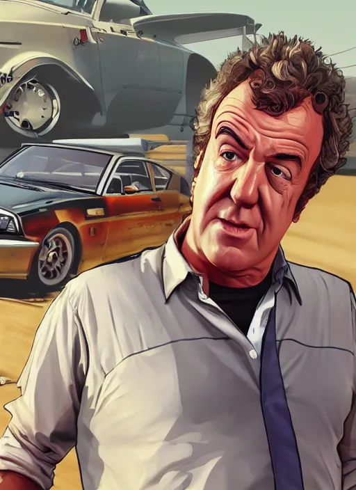 Image similar to jeremy clarkson in gta v, cover art by stephen bliss, artstation