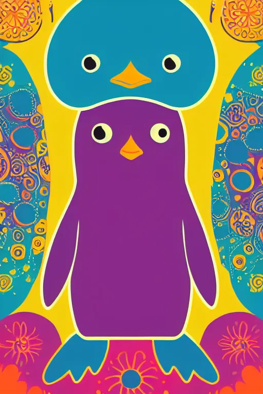 Image similar to minimalist boho style art of a colorful penguin, illustration, vector art