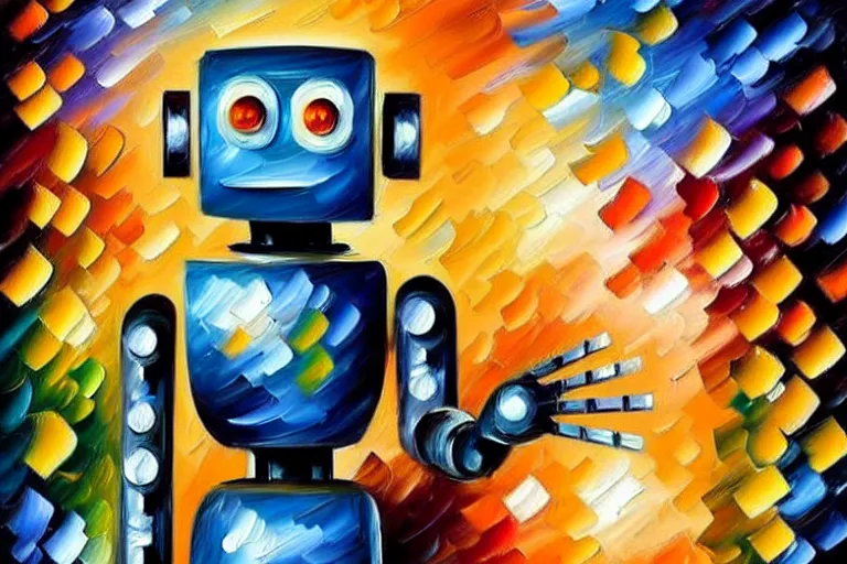 Image similar to a cute little robots painting by leonid afremov