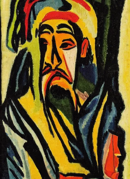 Image similar to a portrait of a shaman by Ernst Ludwig Kirchner, symbolist, soft colors, dramatic lighting, smooth, sharp focus, extremely detailed, aesthetically pleasing composition