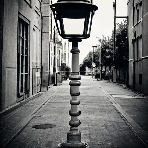 Image similar to lonely old lantern on empty modern street near the old car with light on