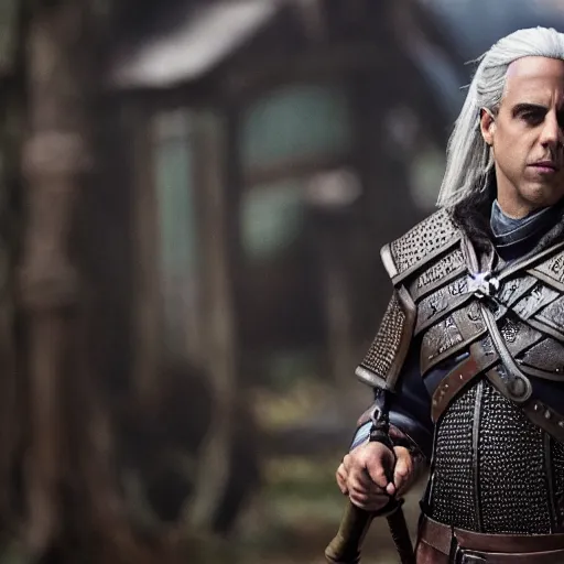 Prompt: jerry seinfeld as geralt the witcher, movie still, 8 k