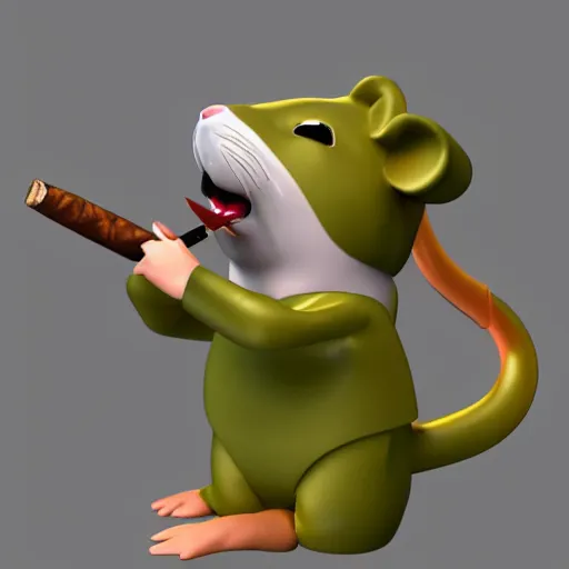 Prompt: male rat smoking a cigar while singing on a large stage, 3d model