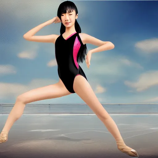 Prompt: digital art of a young gorgeous Chinese woman wearing sport racing competitive one piece swimsuit leotard, worksafe