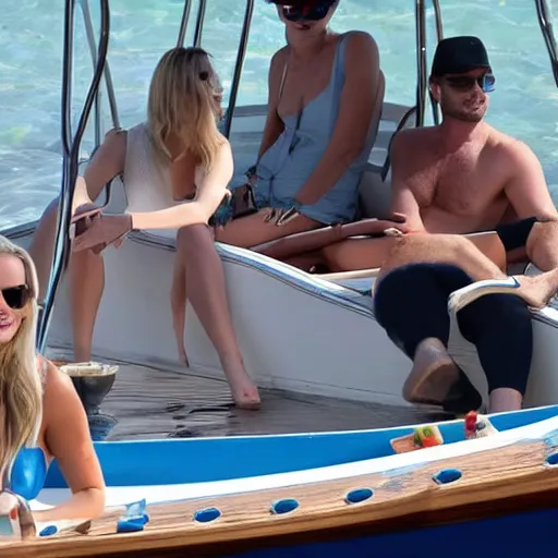 Prompt: margot robbie in a boat at sa foradada mallorca