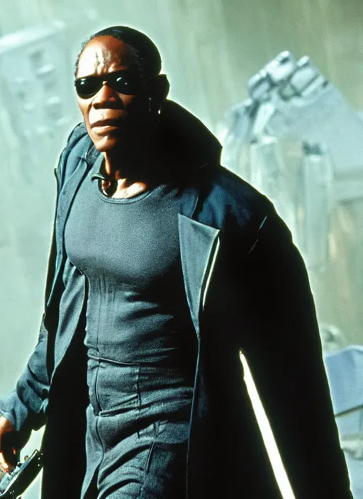 Prompt: film still of Danny Glover as Morpheus in The Matrix, 4k