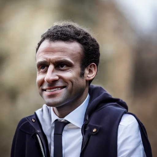 Prompt: afro-american Emmanuel Macron, 50mm photography, high quality, 4K