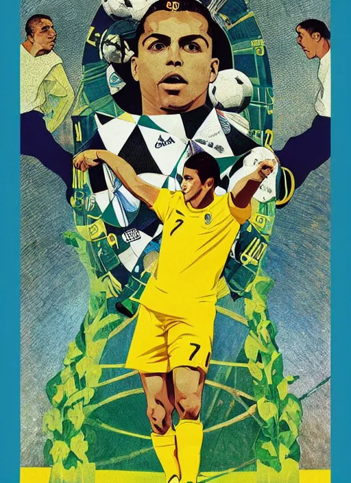 Prompt: og ronaldo nazario r 9 2 0 0 2 world cup brazil goal, collage poster art jason shawn alexander kurt schwitters hannah hoch alphonse mucha james jean liam brazier victo ngai tristan eaton, yellow and green