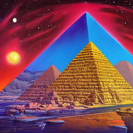 Prompt: a Stunning painting of A Great Pyramid of the Future by concept art,Retro colour,hyper detailed,8K Resolution