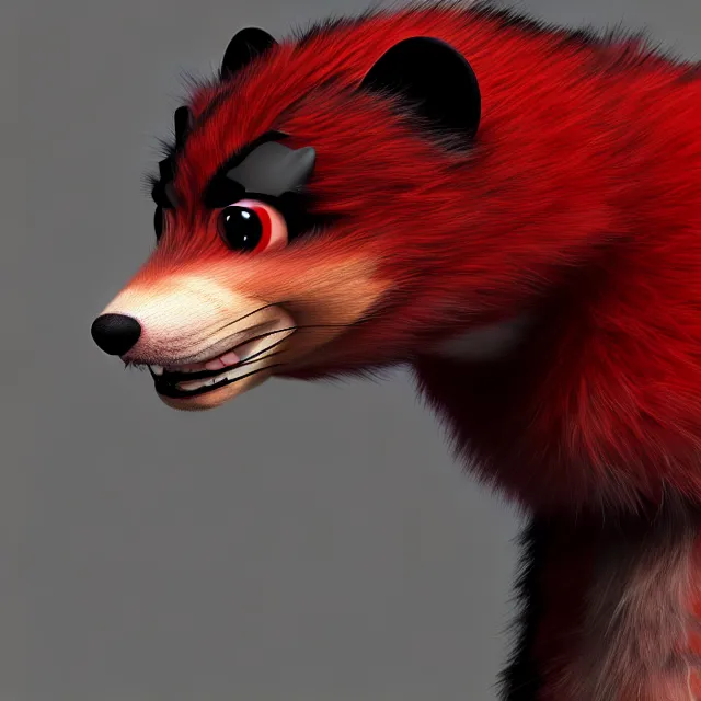 Image similar to furry - male - red - black - weasel - geistcaller - fursona uhd ue 5 visual novel pc game expressions, photorealistic