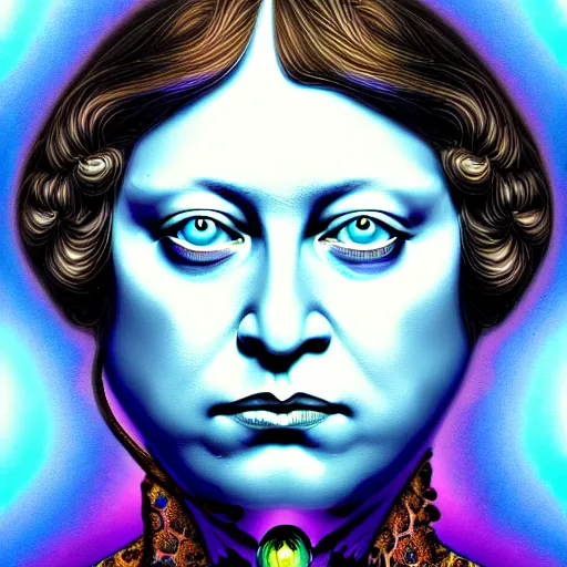 Image similar to an extremely psychedelic portrait of madame blavatsky, surreal, lsd, face, detailed, intricate, elegant, lithe, highly detailed, digital painting, artstation, concept art, smooth, sharp focus, illustration