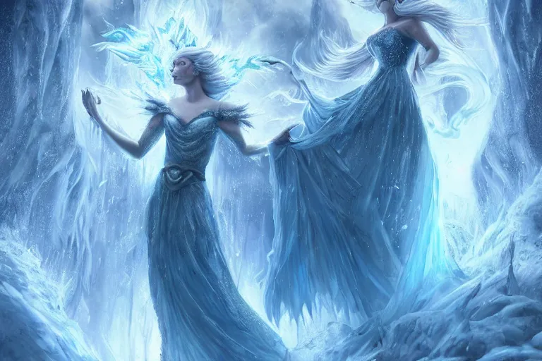 Image similar to Majestic beautiful young pepe ice goddess! fighting a beautiful evil fire goddess!! intricate, epic, elegant, menacing, fantasy, highly detailed, digital painting, hard focus, beautiful volumetric lighting, epic light, ultra detailed, souls, smoke, icicle, frozen by Leesha Hannigan, Ross Tran, Thierry Doizon, Kai Carpenter, Ignacio Fernández Ríos