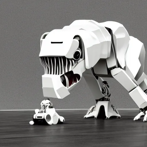 Image similar to white robot tyrannosaurus rex designed by apple