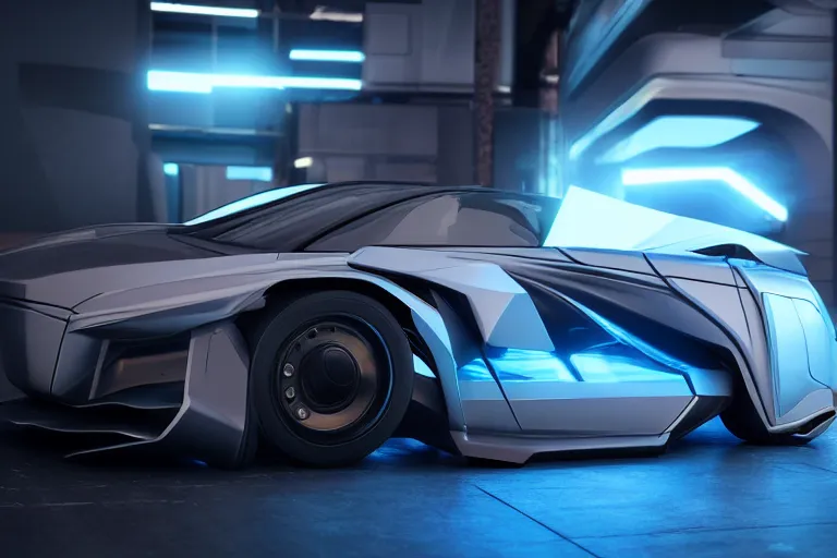 Image similar to cyberpunk concept inspired car, futuristic look, highly detailed body, aerodynamic body, photorealistic camera shot, bright studio setting, studio lighting, crisp quality and light reflections, unreal engine 5 quality render