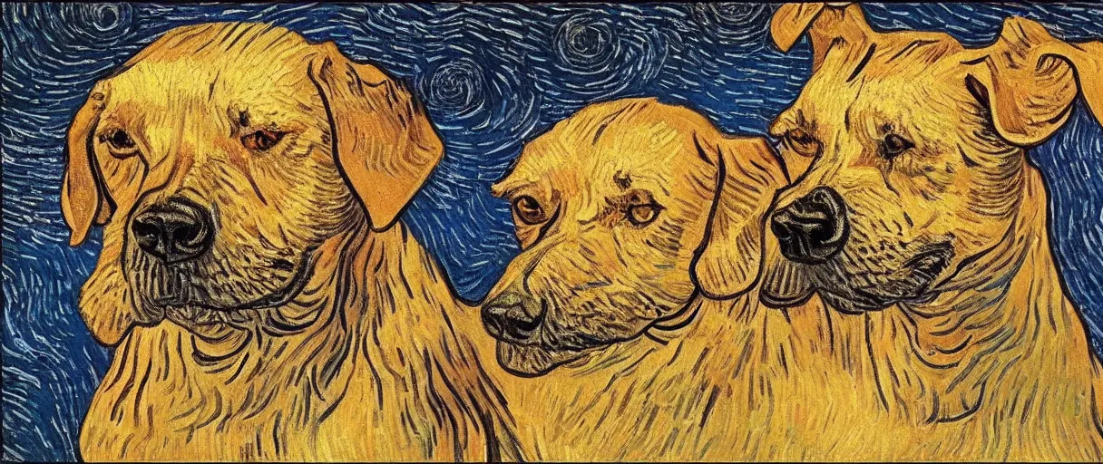 Image similar to studio portrait of a single wizened old dog in the style of the Starry Night; extremely detailed; oil painting by Vincent van Gogh