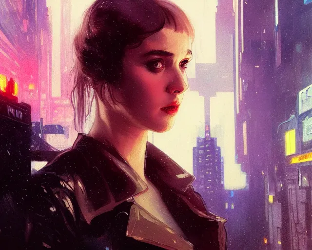 Image similar to 2 0 1 8 blade runner movie still girl look at the cityscape from roof perfect face fine realistic face pretty face neon puffy jacket blue futuristic sci - fi elegant by denis villeneuve tom anders zorn hans dragan bibin thoma greg rutkowski ismail inceoglu illustrated sand storm alphonse mucha