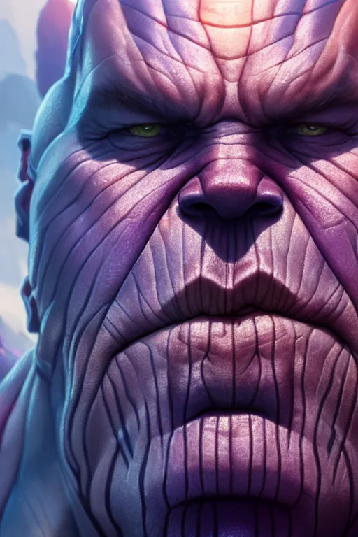 Prompt: ultra detailed face portrait of thanos, extremely detailed digital painting, in the style of fenghua zhong and ruan jia and jeremy lipking and peter mohrbacher, mystical colors, rim light, beautiful lighting, 8 k, stunning scene, raytracing, octane, trending on artstation