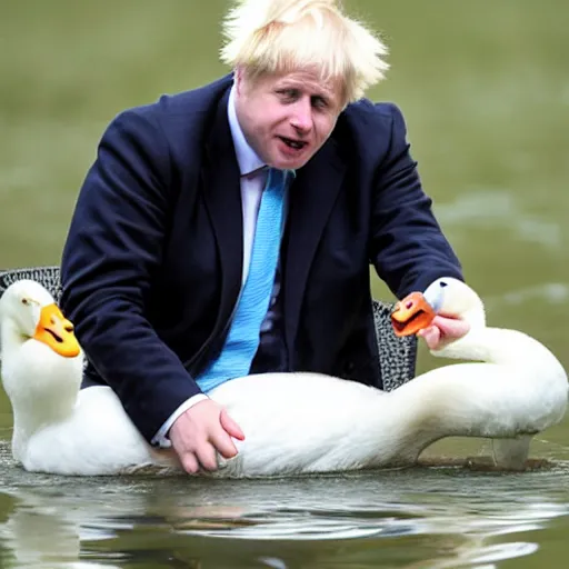 Prompt: boris johnson eating a swan, photograph