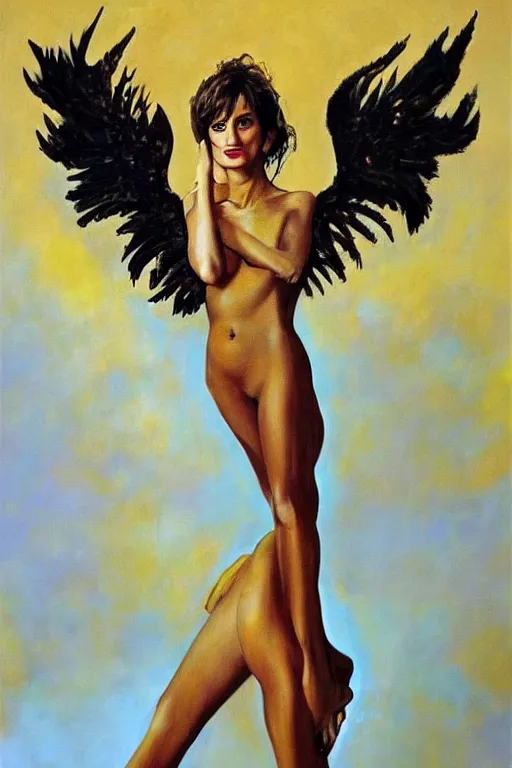 Image similar to oil painting, portrait of penelope cruz with wings, artwork by salvador dali