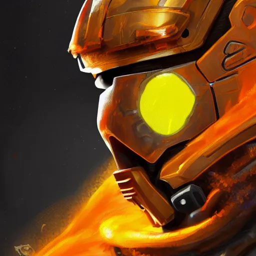 Prompt: helmet lion cyberpunk made of yellow lava and fire in wahyudi ramadhani style, profile portrait, cyberpunk fashion, realistic shaded perfect face, fine details, very dark environment, misty atmosphere, closeup, d & d, fantasy, intricate, elegant, highly detailed, digital painting, artstation, concept art, matte, sharp focus, illustration, hearthstone