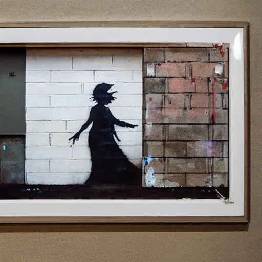 Prompt: A photograph of a Banksy painting