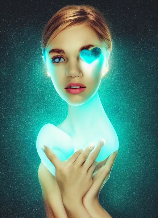 Image similar to girl with an ice cold heart glowing from underneath the skin