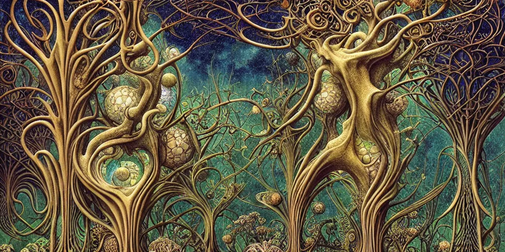 Image similar to tree of life by roger dean and andrew ferez, art forms of nature by ernst haeckel, divine chaos engine, symbolist, visionary, art nouveau, botanical fractal structures, organic, detailed, realistic, surreality