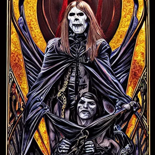 Image similar to portrait of Eddie (Iron Maiden). Art Nouveau, Neo-Gothic, gothic, rich deep moody colors.