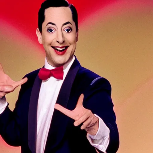 Prompt: Pee-wee Herman as the host of Jeopardy