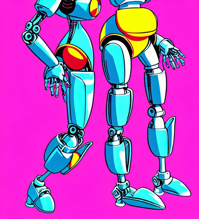 Image similar to retrowave robot rabbit girl protagonist, animation character design by akira toriyama, don bluth, jack kirby, alex toth, hasbro, action - adventure, sharp detail, artstation trending, conceptart. com