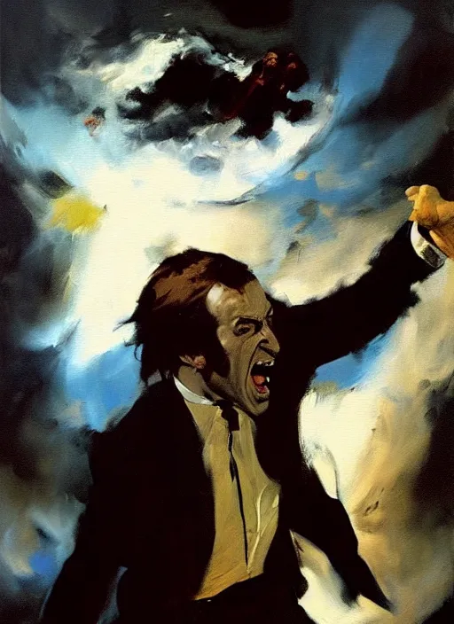 Image similar to saul goodman, screaming, painting by phil hale, francisco goya,'action lines '!!!, graphic style, visible brushstrokes, motion blur, blurry